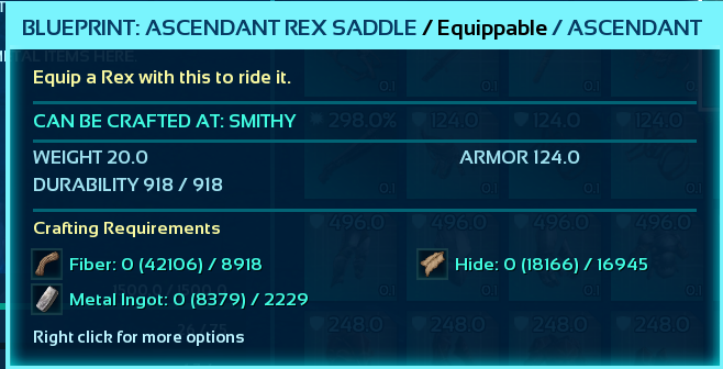 Blueprint:Ascendant Rex Saddle Armor 124 -PC PVE official