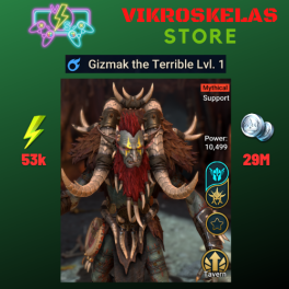 Starter : Mythical Hero - Gizmak the Terrible / 53k energy / 29 mln coins / Arix + 12 Login Legendaries