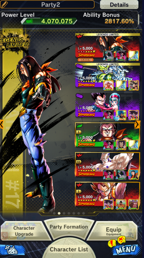 IOS+Android-Team Android+LF(Super #17 10 Star+Android #17+Gammar 1-2+Perfect Cell 9 star+Jiren Zenkai+Goku and Vegeta)-Bulla Full star+A16-DR250
