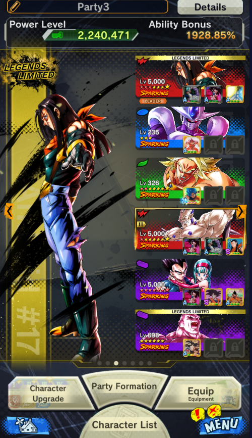 IOS+Android-Team Android+LF(Super #17 10 Star+Android #17+Gammar 1-2+Perfect Cell 9 star+Jiren Zenkai+Goku and Vegeta)-Bulla Full star+A16-DR250