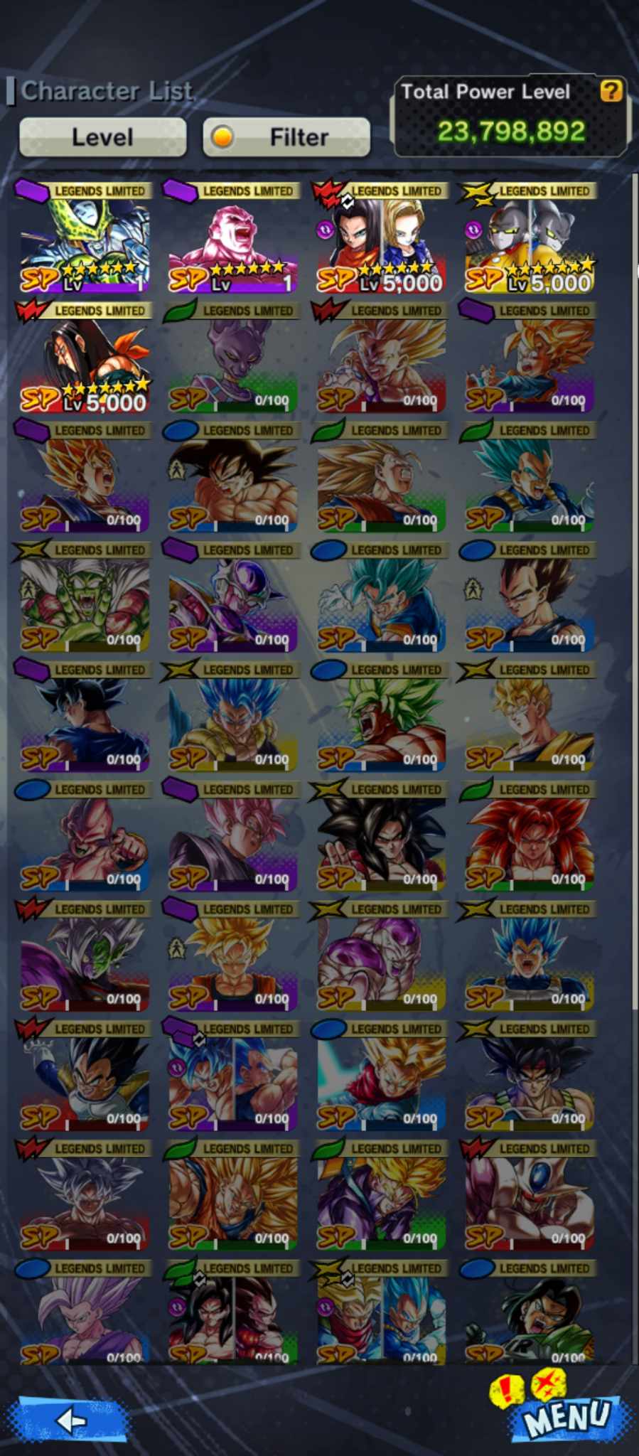 ANDROID, LOGIN BANDAI, 5 legend limited, Android 17 full stars, Soul 10k
