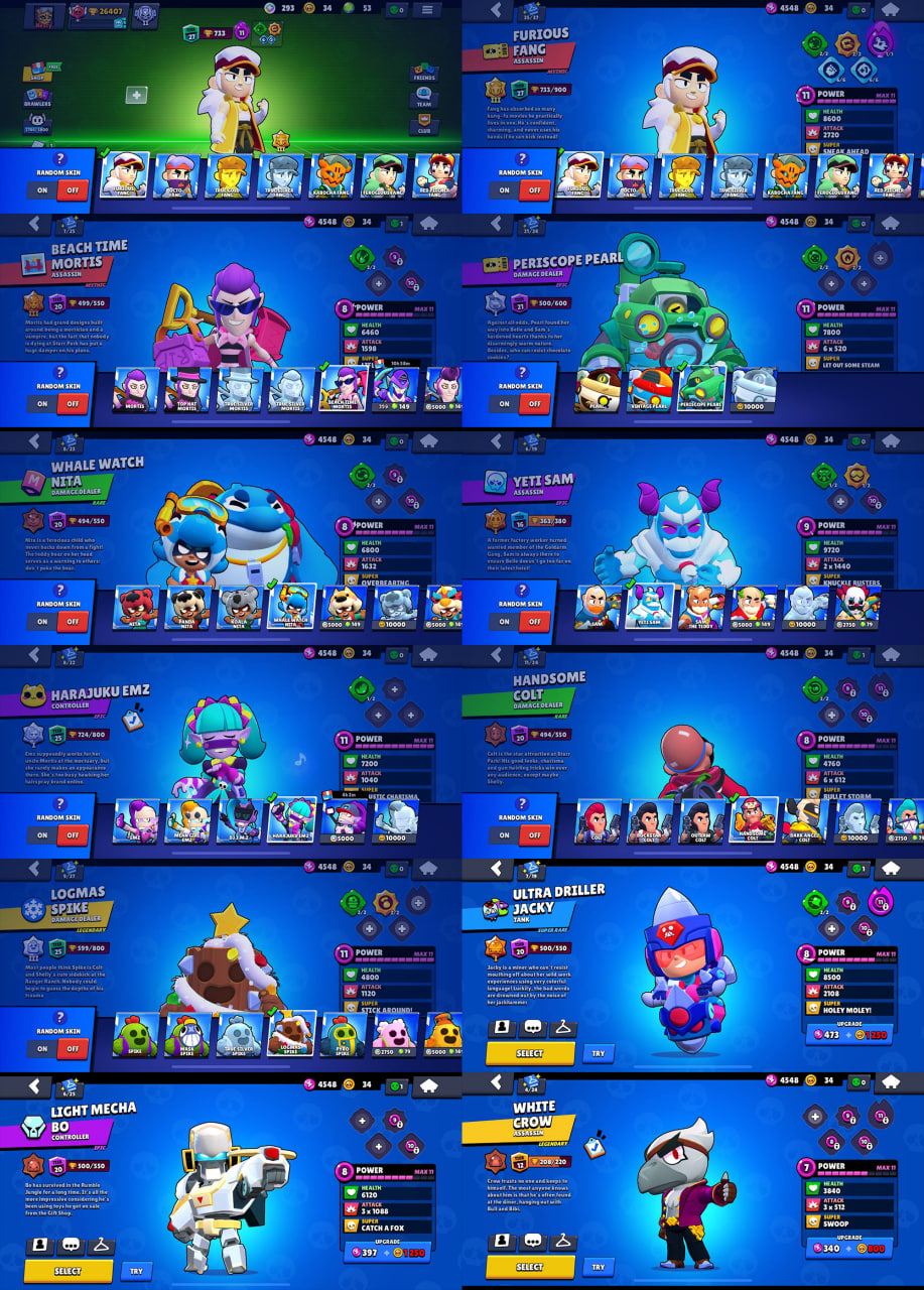 68 SKINS / 26400 TROPHIES / 67 BRAWLERS / 7 LVL 11 BRAWLERS / 7 FANG SKINS / OLD ACCOUNT / FULL ACCESS Android+IOS / Brawl Stars