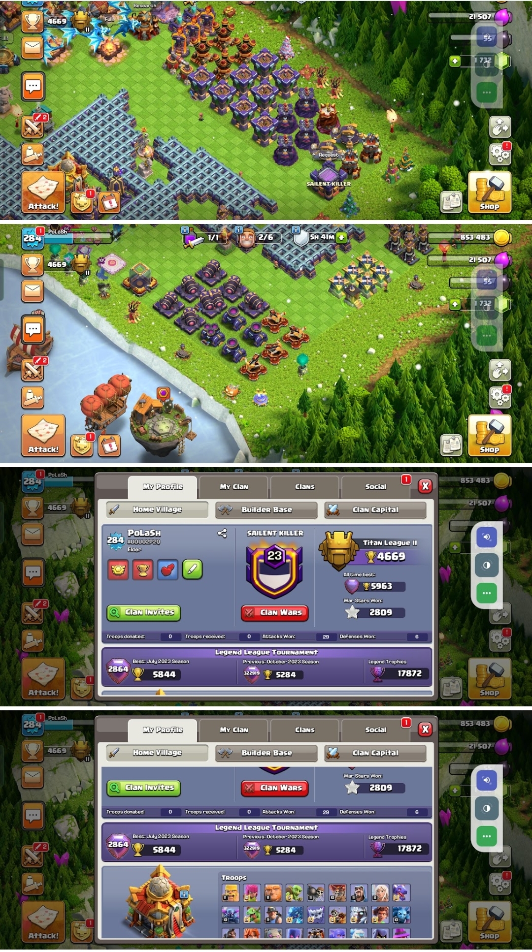 ♒ TH16 Maxed 284 Xp Hero BK 95 AQ 95 GW 70 RC 45 N.C 500 Cwl Medel Бесплатно  - iGV