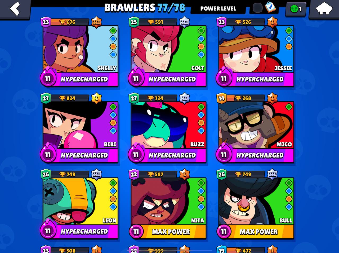 77 Brawlers | 34327 Trophies | 86 Skins | 33 Maxed | 2 brawl pass plus |  thor bibi skin! - iGV