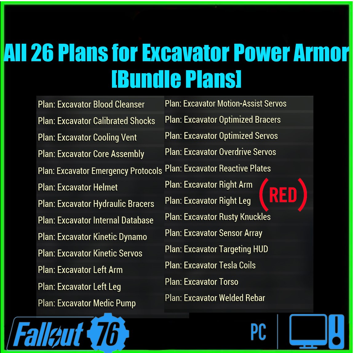 All 26 Plans for Excavator Power Armor [Bundle Plans]