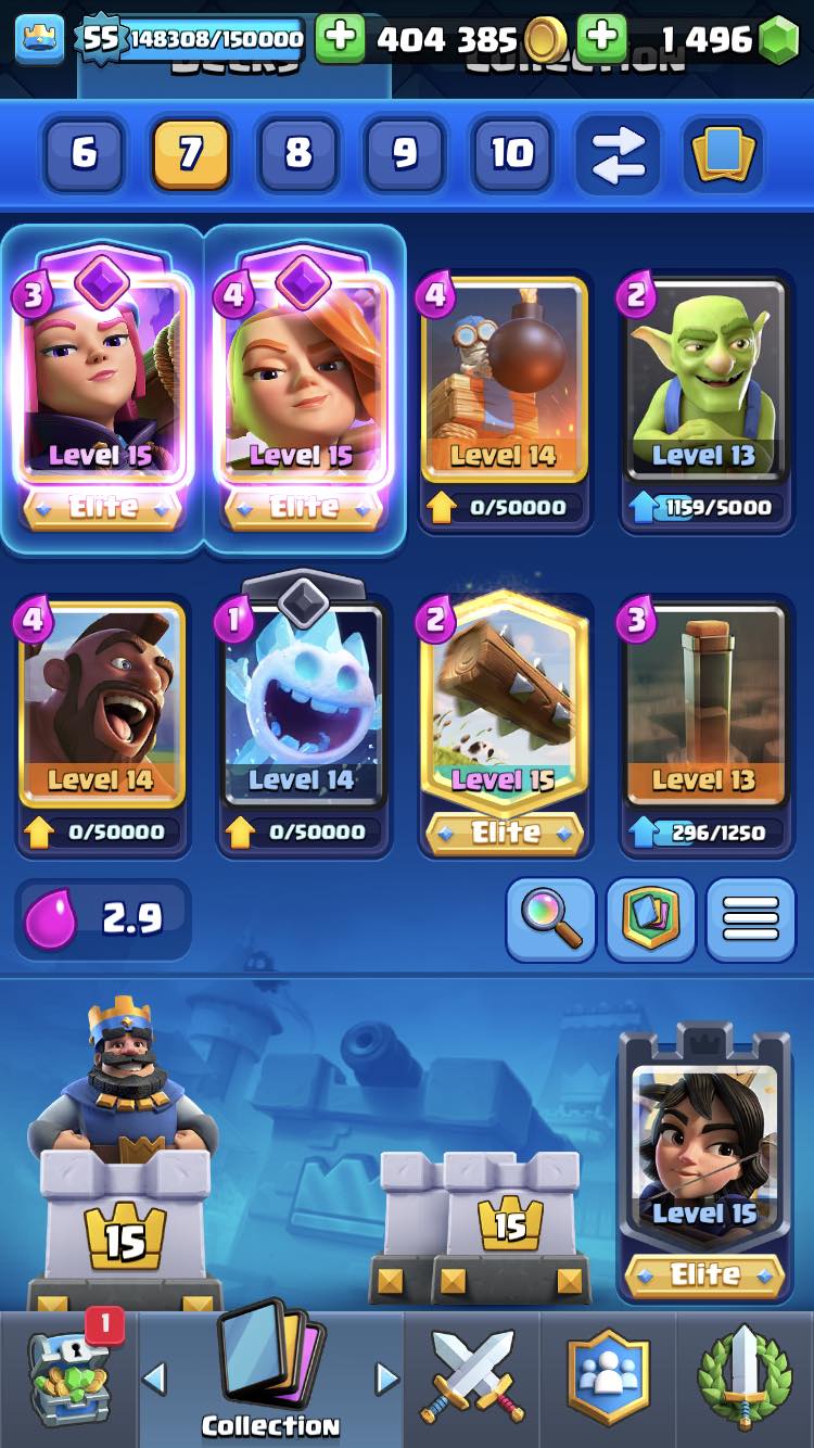 KT-15, 55 LIVELLO, ( MAX CARDS 15 LVL ) 1496 GEMS, 82 EMOTE, 7702 TROPHIES, IOS- ANDROID, CHEAP