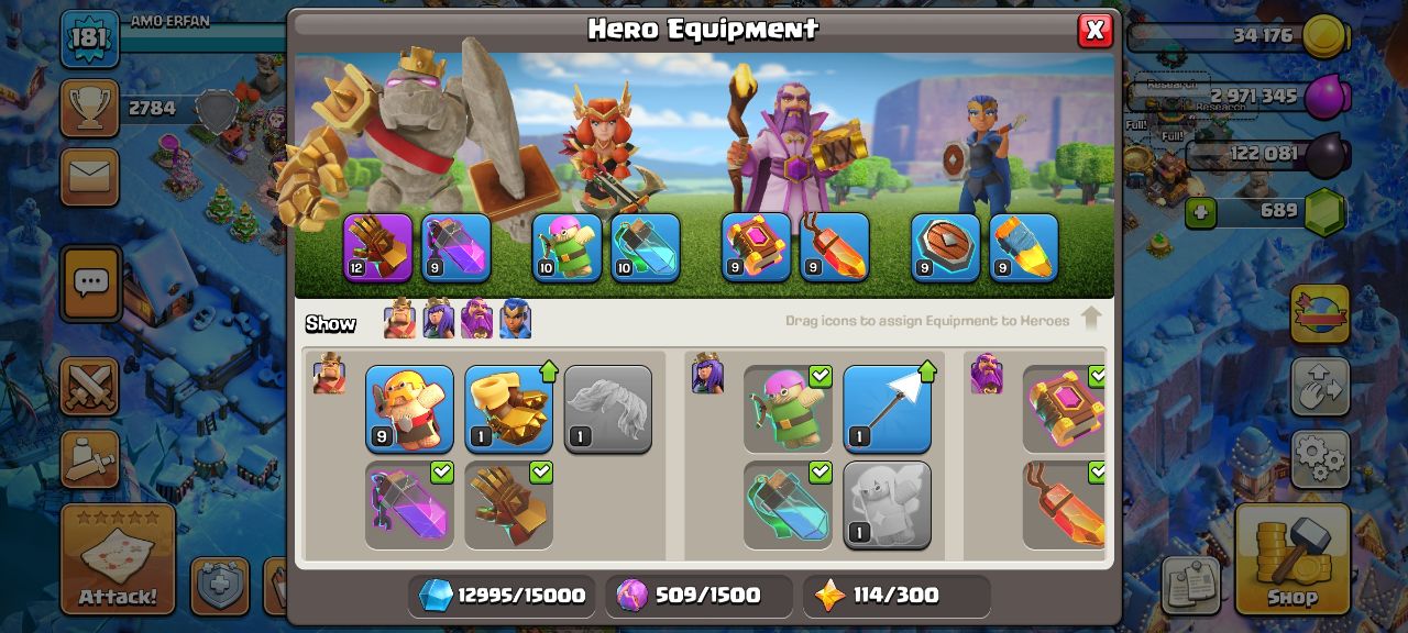 M107 [Town Hall 15 Level 181][Heroes45/61/25/15 ][Money map skin ][Fully guaranteed and tested][Giant Gauntlet][Check account]