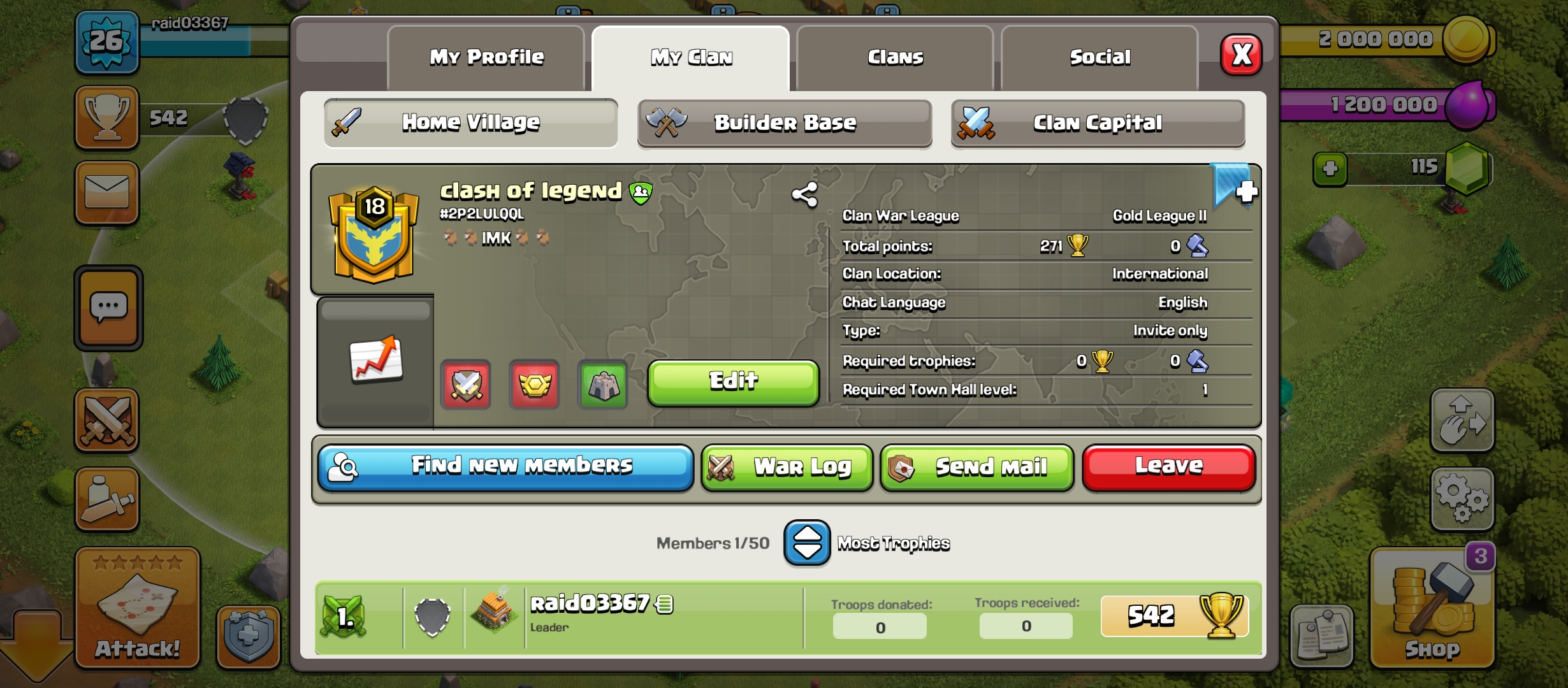  # CAPITAL HALL  8 ( upgradeable to CH 9 )# | Level 18 | Name : clash of legend | W 218 , 181  |  League : GOLD 2