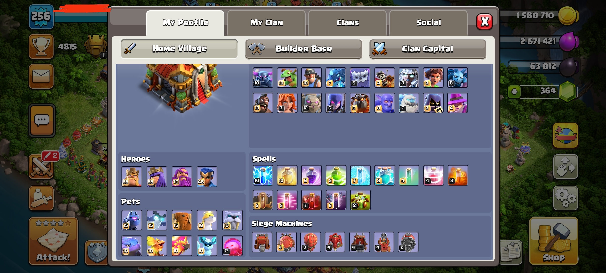 98% Max Th16, Xp 256, All Heroes Max, Name Change Free, 2990 WAR STAR, PB 6104, LT 13396, GIANT GAUNTLET