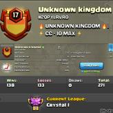 CC- 10 MAX  | LEVEL - 17 | NAME - UNKNOWN KINGDOM  l LEAGUE - CRYSTAL  1 | OP CLAN | WAR LOG - 138 : 133 | AMAZING NAME & LOG | INSTANT DELIVERY