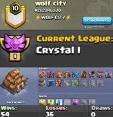 LEVEL - 10 | NAME - WOLF CITY l LEAGUE - CRYSTAL 1 | CC - 7 | ENGLISH NAME | WAR LOG - 54 : 36 | AMAZING NAME & LOG | INSTANT DELIVERY