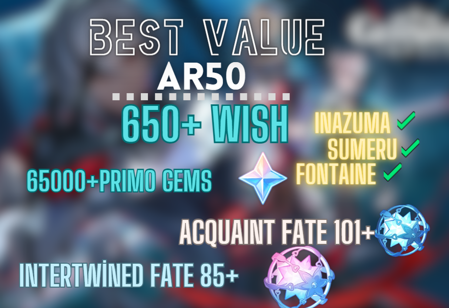 EU / AR50 / 650+ Wishes / 65000+Primogems | Acquaint Fate 101+ | Intertwined Fate 85+