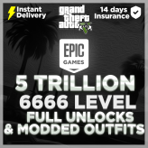 [epicgames] compte GTA Online | 5 trillions de dollars | 6666 LVL | vêtements modifiés | tous débloqués | statistiques maximales | livraison instantanée