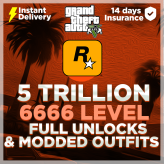 [RockstarGames] GTA บัญชีออนไลน์ _ 5 ล้านล้านเงินสด _ 6666 LVL _ เสื้อผ้าสำเร็จรูป _ ALL UNLOCK _ MAX STATS _ จัดส่งทันที