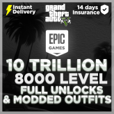 [epicgames] compte GTA Online | 10 billions de dollars en espèces | 8 000 LVL | vêtements modifiés | tous débloqués | max stats | livraison immédiate