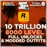[RockstarGames] GTA บัญชีออนไลน์ _ 10 ล้านล้านเงินสด _ 8000 LVL _ เครื่องแต่งกายดัดแปลง _ ปลดล็อคทั้งหมด _ สถิติสูงสุด _ จัดส่งทันที