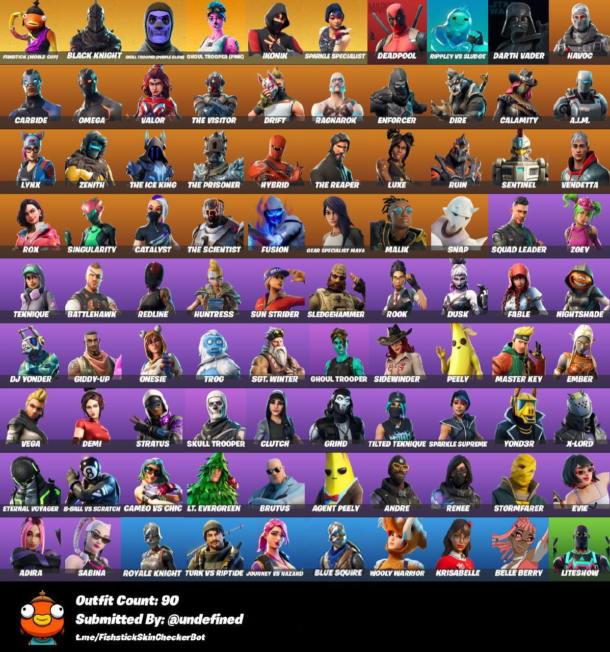 90 Skins- Black Knight- Skull Trooper- Ghoul Trooper- IKONIK - mail FA