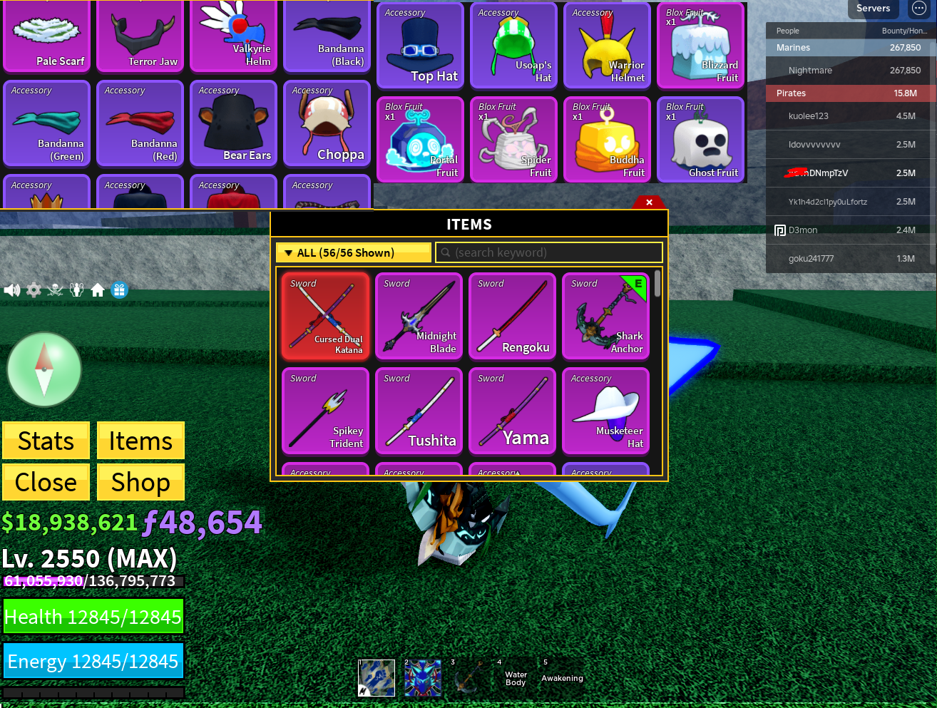 Blox Fruits / 2550lv / Kitsune / V4 Awakening Shark(Fish) FULL Gear ...