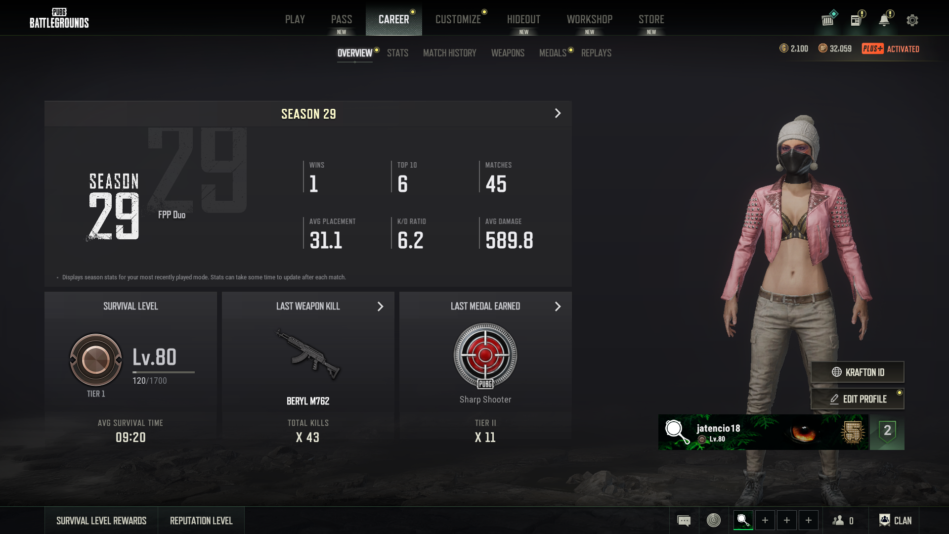 BATTLESTAT (SLR + M416)| Steam: PUBG Plus| Level 80 | READY FOR RANK |+ 2100 G-Coins + 32k BP | Full Access with email | Instant / AUTO Delivery