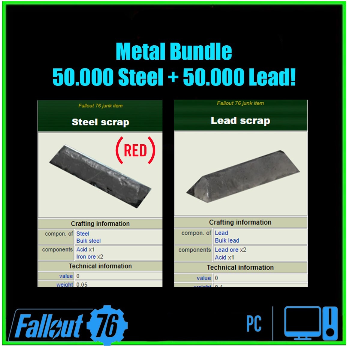 Metal Bundle 50.000 Steel + 50.000 Lead!