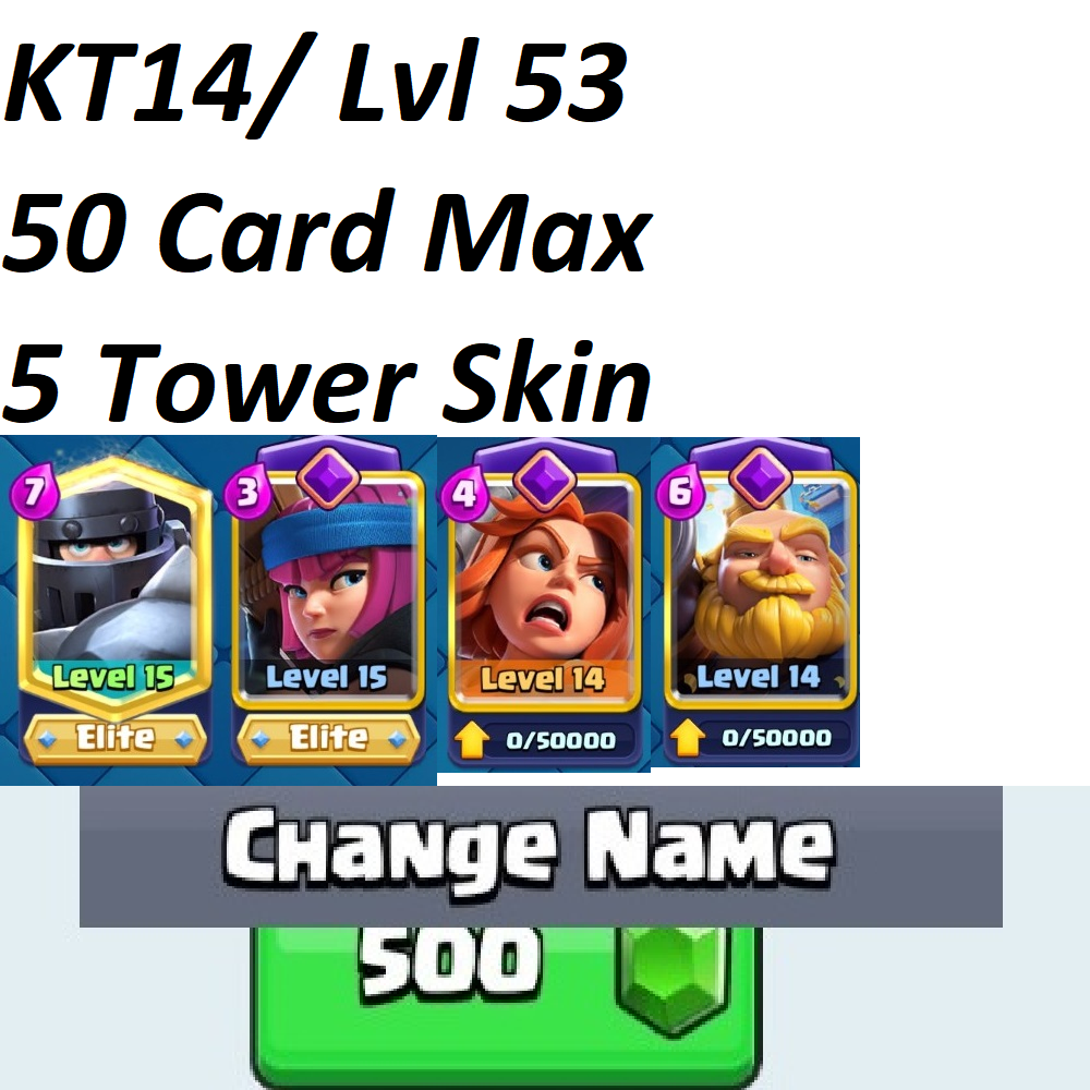 A44[KT 14][Lvl 53][50 Card Max][2 Card Elite][5 Tower Skin][Name ändern 500]