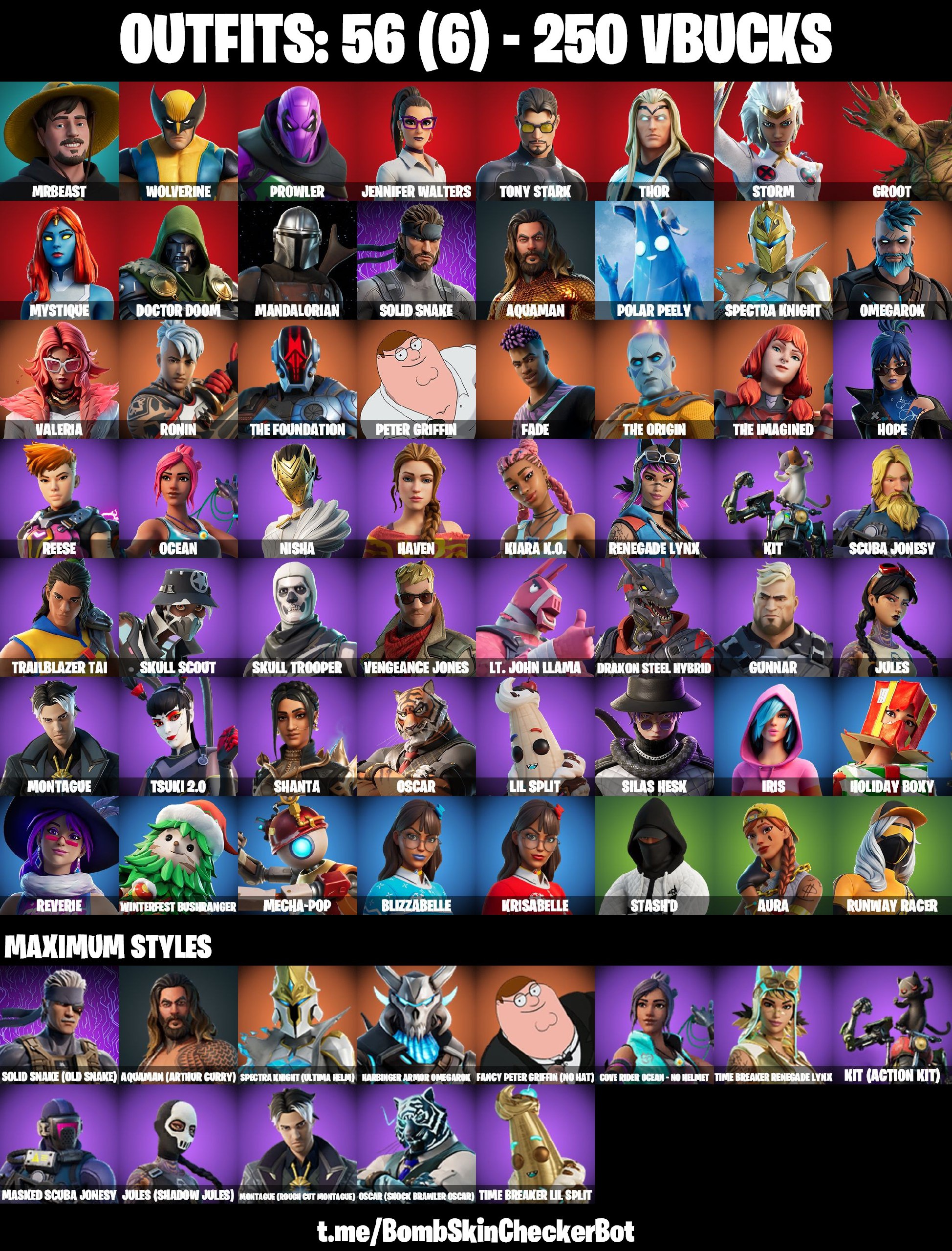 [PC/PSN/XBOX/NINTENDO] 56 Skins | Skull Trooper , MrBeast , Tony Stark ...