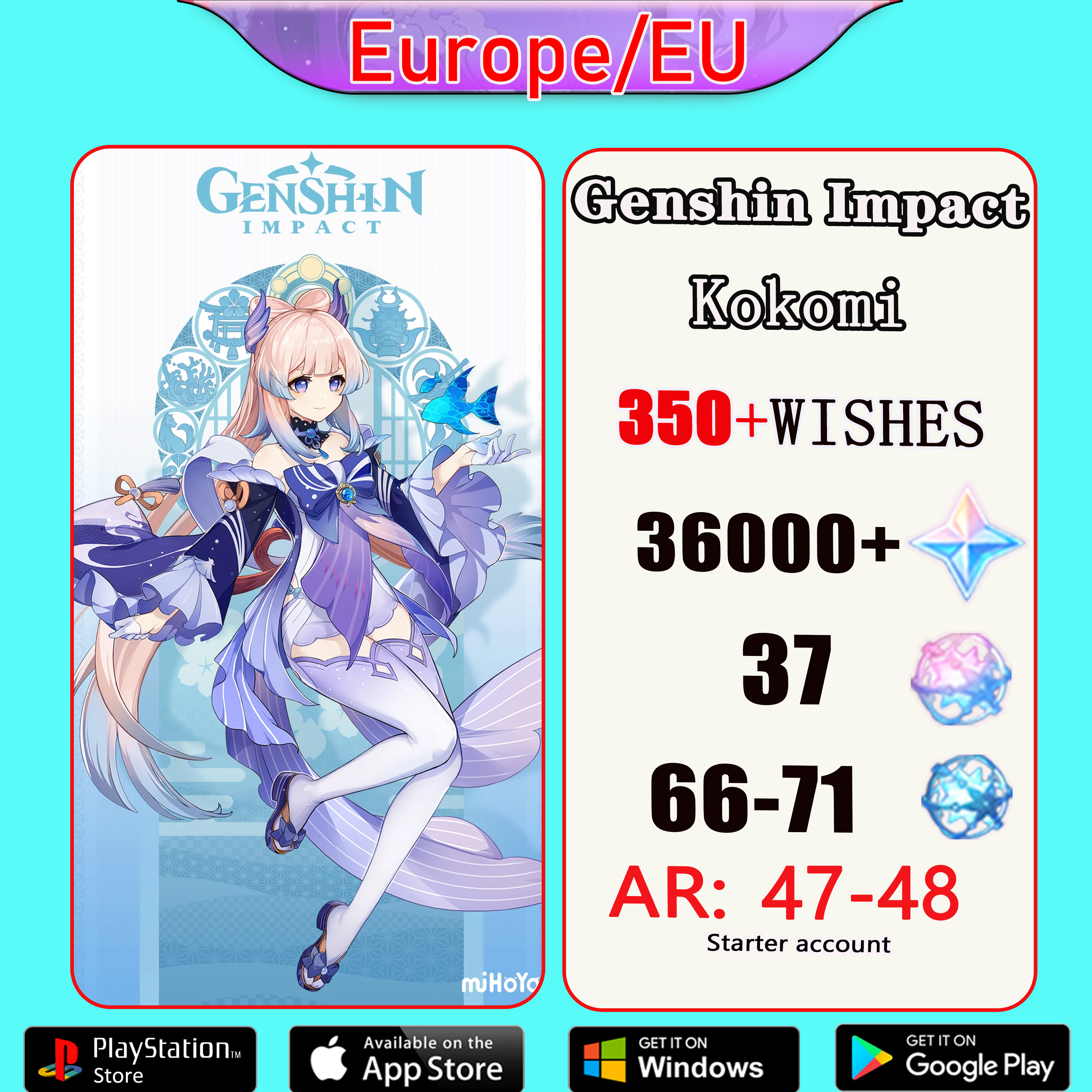 EU/Harlequin/460+Wishes/AR52/ 46000+ Primogems/Interwined Fate 4648