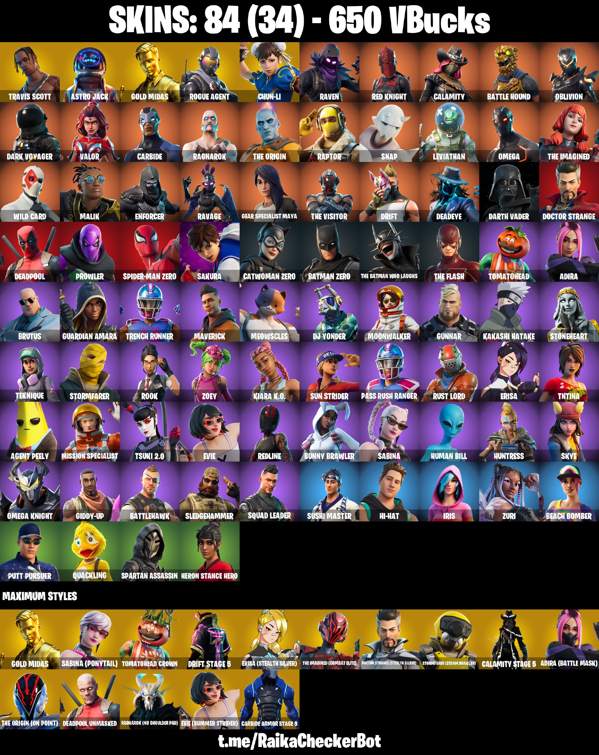 (PSN/XBOX/PC) 600VB) 84 SKINS: TRAVIS SCOTT / TAKE THE L / ASTRO JACK ...