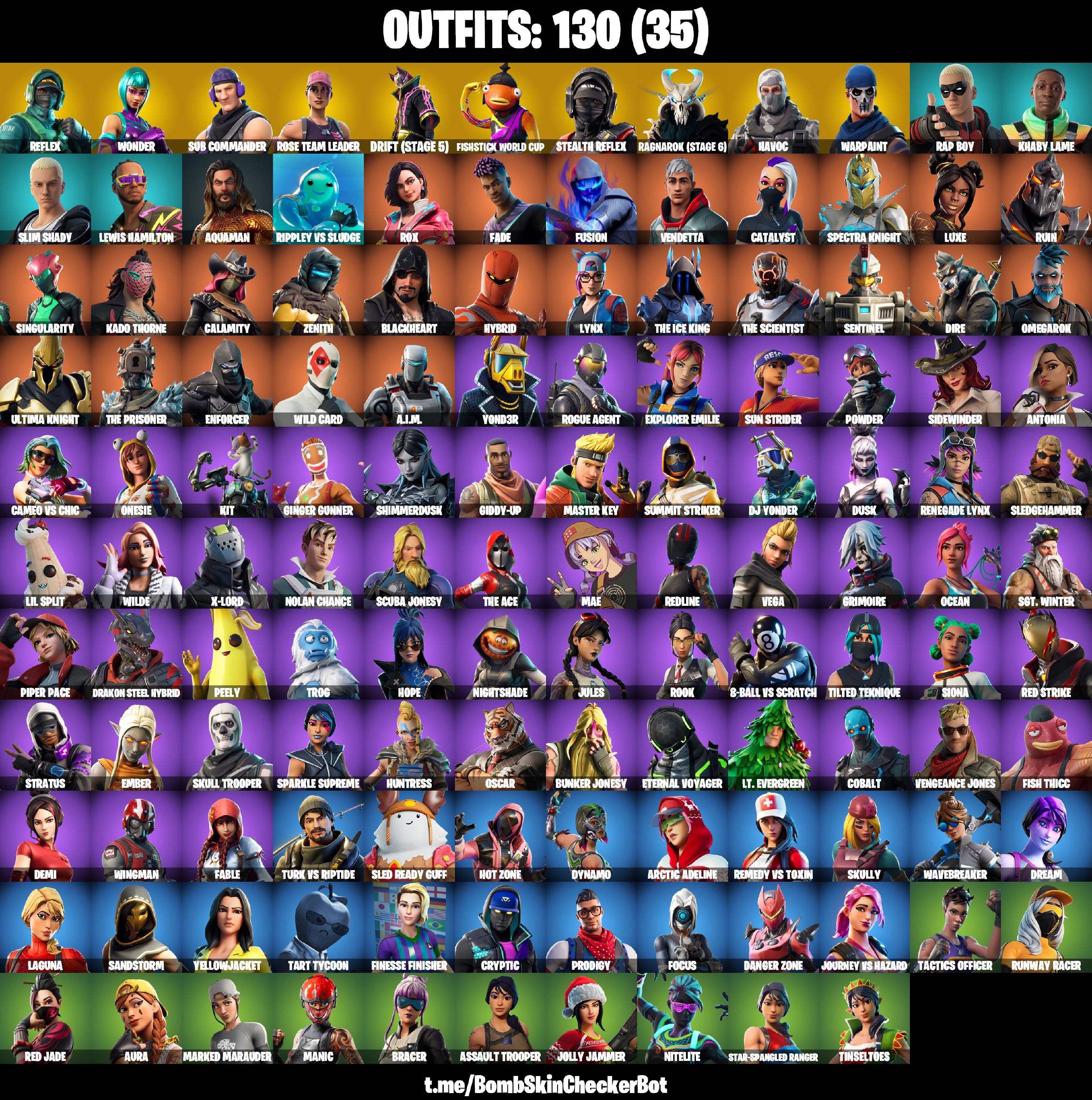 130 SKINS, WONDER, STEALTH REFLEX, CANDY AXE, OLD PVE, HAVOC, WILD CARD ...