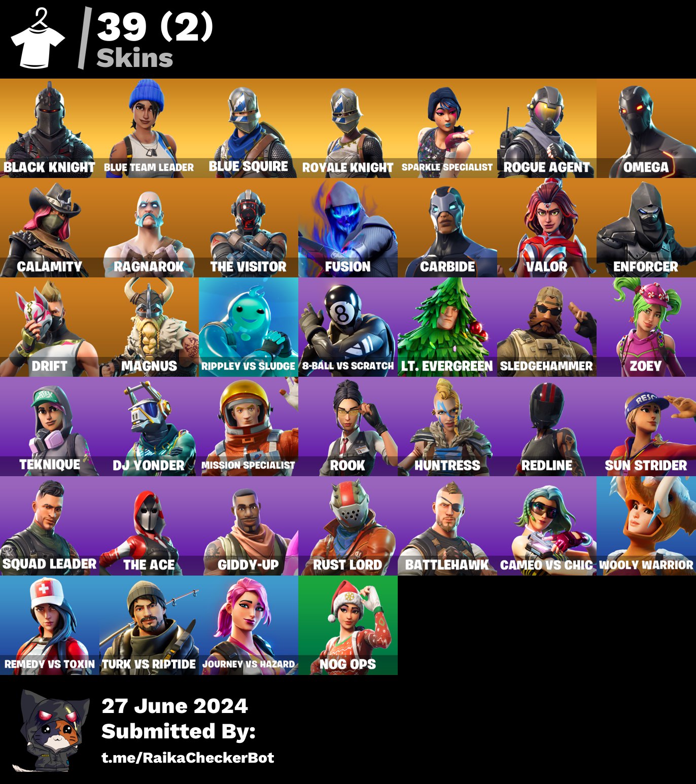 [PC/XBOX] 39 skins | Black Knight | Blue Team Leader | Blue Squire | Royale Knight | Sparkle Specialist | Rogue Agent | Omega | Calamity | 