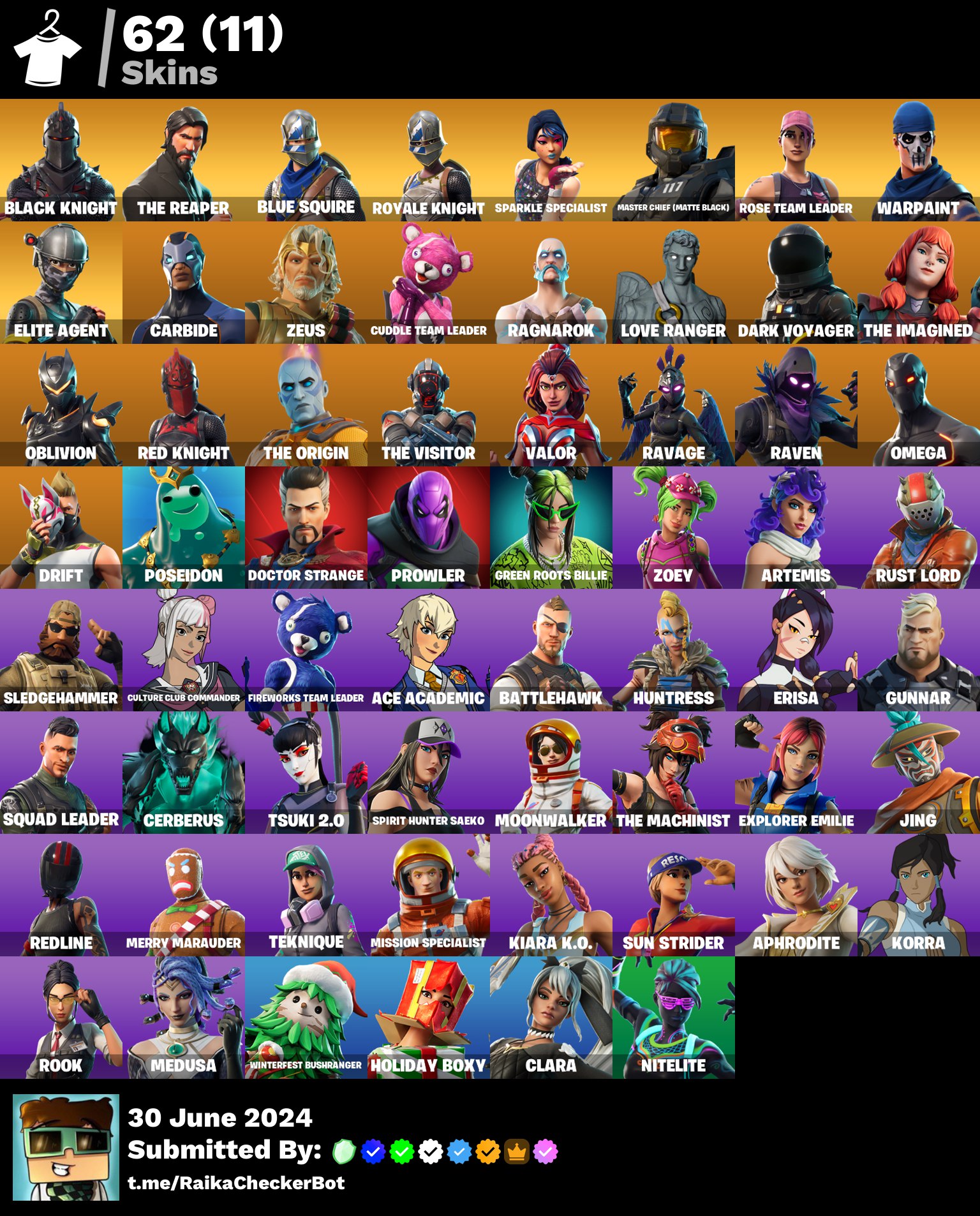 FA [PC] 62 kulit [UNK] BLACK KNIGHT, FLOSS, The Reaper, Blue Squire, Royale Knight, Sparkle Specialist