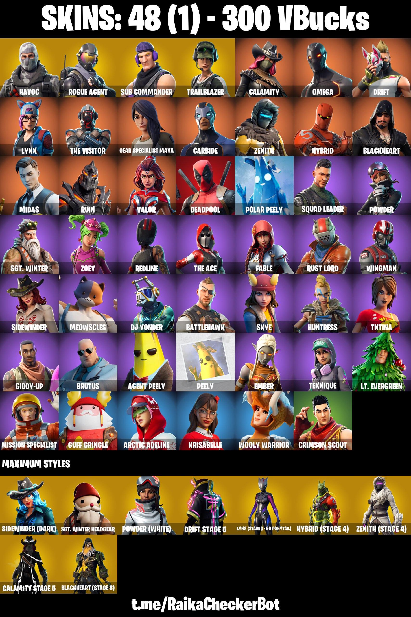 48 skin + take l + Pathfinder + Liberty tyrin + Omega + Havoc + commandant  adjoint + Orange justice + Midas + maya + agent Pili + Sky + Zoe + Crimson  Scout WP - iGV