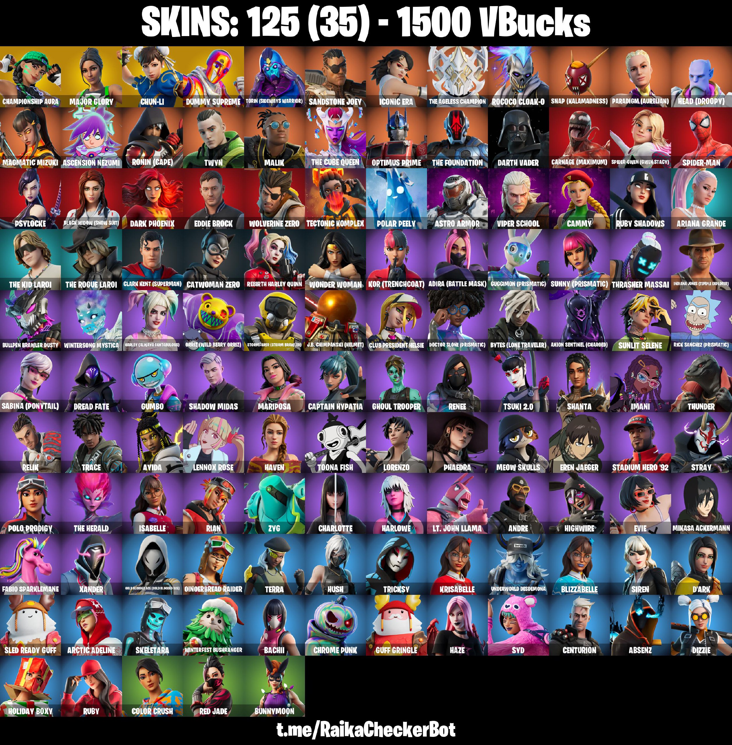 125 Skins /PSN/Xbox/PC/Nintendo / Polo Prodigy / Cammy / Chun-Li / Ariana  Grande / Catwoman Zero / Eddie Brock / Renee /Widow /Full Email Access - iGV