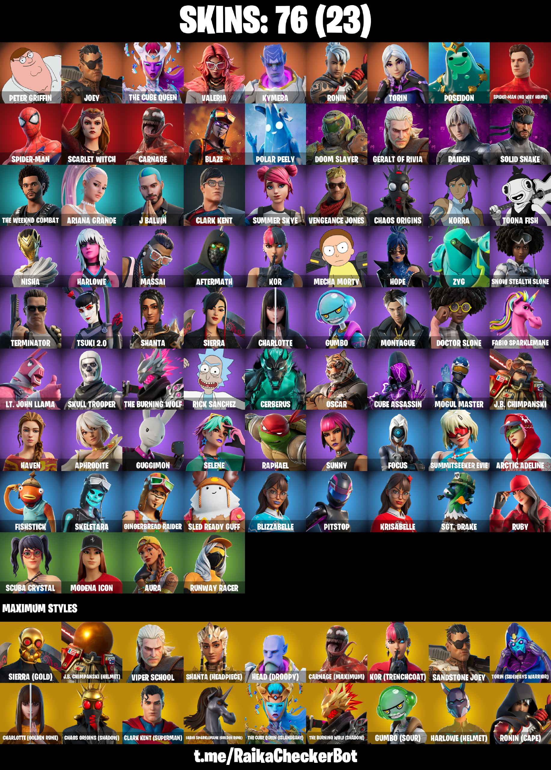 (XBOX/PC) 76 SKINS: CANDY AXE / REAPER / SPIDER-MAN / CARNAGE / ARIANA ...